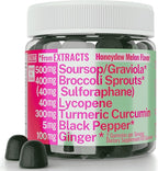 Soursop Graviola Curcumin Lycopene Broccoli Sprouts Sulforaphane Extract Gummies with Turmeric Curcumin Ginger Black Pepper, Sour Sop Guyabano Leaf Supplement, Chew Chewable Pills Capsules Supplements