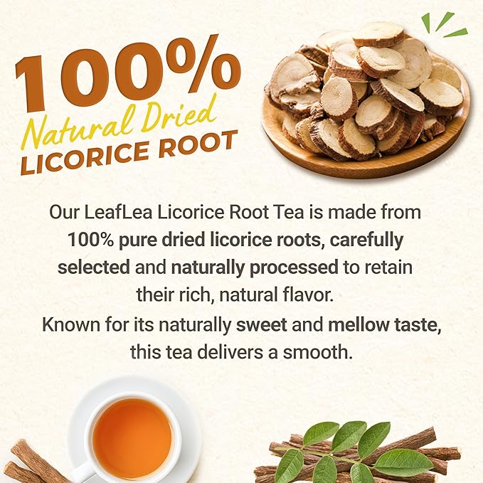 LeafLea 80 Licorice Root Tea Bags, Pure Licorice Spice Tea, Naturally Sweet, Te De Regaliz Herbal Gently Supports Relaxation and Digestive Comfort, Nutrient-Rich, Vegan, Sugar- free, Caffeine Free