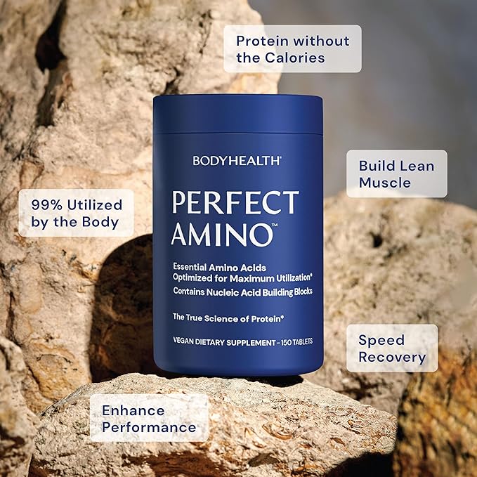BodyHealth PerfectAmino, Essential Amino Acid with BCAAs + Lysine, Phenylalanine, Threonine, Methionine, Tryptophan, Supplement for Muscle Mass Production, Recovery & Strength (600 ct)