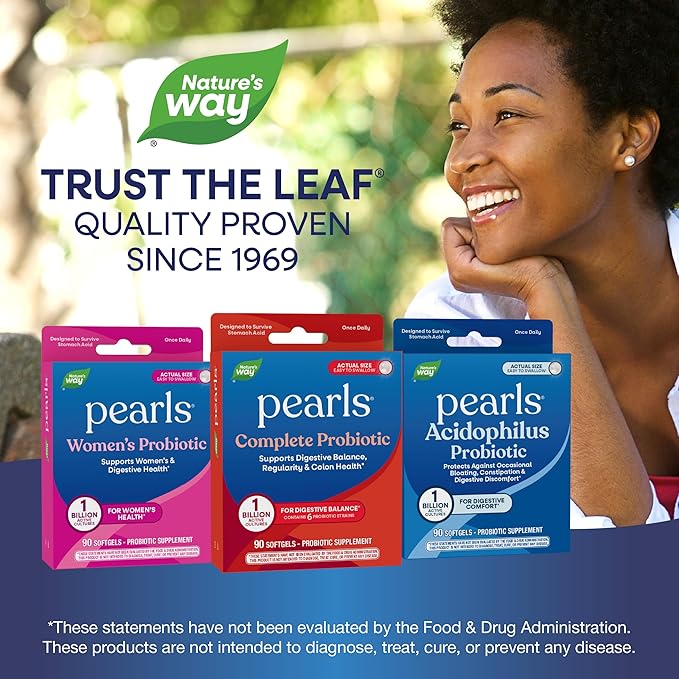 Nature's Way Pearls Complete Probiotic, Supports Digestive Balance*, 1 Billion Live Cultures, Supplement for Men and Women, No Refrigeration Required, 90 softgels