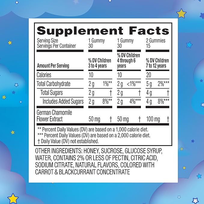 Zarbee's Gentle Bedtime Gummies for Kids - Melatonin-Free Blend of Natural Honey, Raspberry Lemon, and Chamomile Helps Children Unwind and Relax to Prepare for Sleep, 30ct
