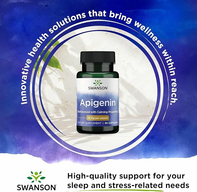 Swanson Apigenin Bioflavonoid Supplement for Adults Seeking Natural Sleep, Relaxation, and Stress Relief Support - 50 mg (90 Vegan Capsules, 4 Pack)