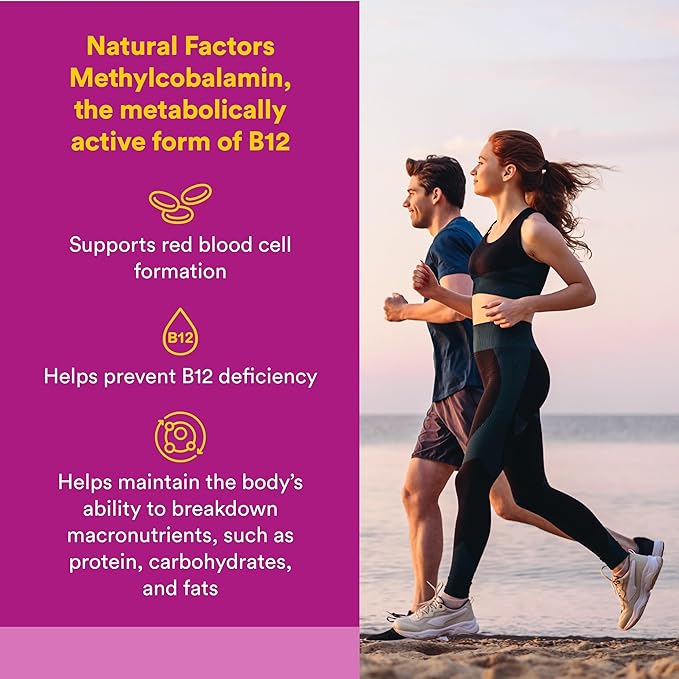 Natural Factors Methylcobalamin 1,000 mcg - Vitamin B12 Supplement in Metabolically Active Form - Supplement Supports Cll Formation & Energy Production - 180 Chewable Tablets (180 Servings)