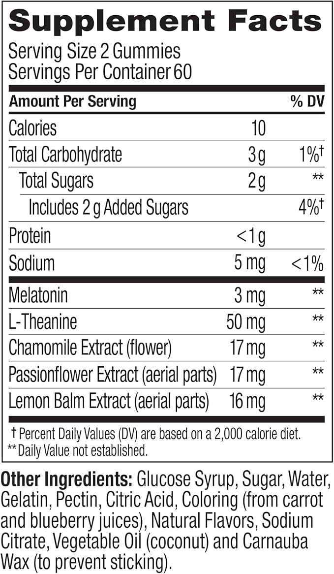 OLLY Sleep Gummy, 3 mg Melatonin, L-Theanine, Chamomile, and Lemon Balm Extracts, BlackBerry Flavor, 60 Day Supply - 120 Count