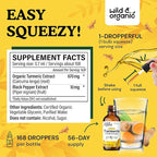 Wild & Organic Turmeric Supplement Liquid Drops - Movement & Immune Support - Liquid Turmeric with Black Pepper Extract - Add to Tea Tincture - Curcumin Supplements - Sugar & Alcohol-Free - 4 fl oz