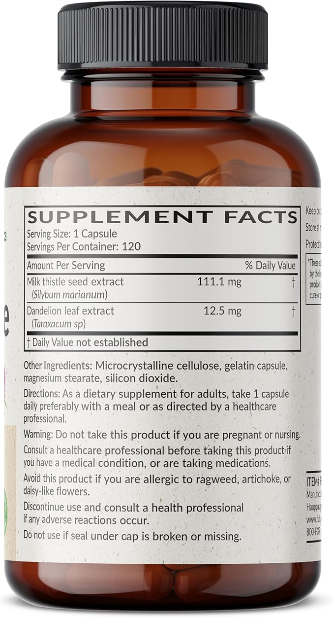 Futurebiotics Milk Thistle Silymarin Marianum & Dandelion Extract Liver Health Support, Antioxidant Support, Detox, 120 Capsules
