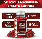 Vitamatic Methylfolate Gummies 1000 mcg – Active 5-MTHF Form – Natural Strawberry Flavor – Vegan, Non-GMO, Gluten Free – 60 Gummies