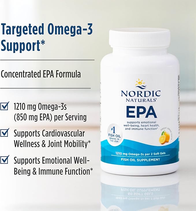 Nordic Naturals EPA, Lemon - 60 Soft Gels - 1210 mg Omega-3 - High-Intensity EPA Formula for Positive Mood, Heart Health & Healthy Immunity - 30 Servings