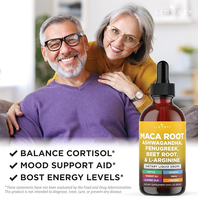 Organic Maca Root Liquid Drops with Ashwagandha, Nettle, Fenugreek, Beet Root and L-Arginine Liquid Multivitamin for Women and Men - 4oz