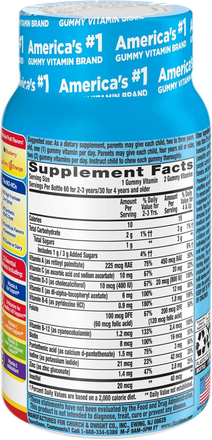 L’il Critters Paw Patrol Gummy Vites Daily Gummy Multivitamin for Kids, Vitamin C, D3 for Immune Support Cherry, Orange and Blueberry Flavors, 60 Gummies (Pack of 2)