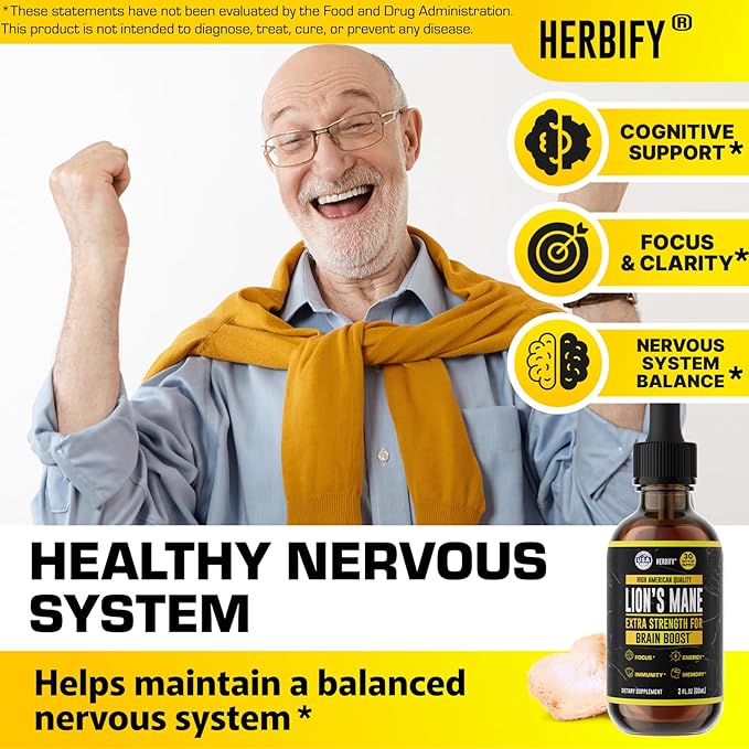 HERBIFY Lions Mane Mushroom Supplement - Immune Support - Lions Mane Tincture for Memory, Focus & Clarity - Daily Mushroom Supplement - 2 Fl oz 2 Pack