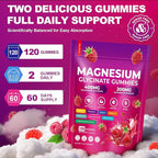 CNFHDI Magnesium Glycinate Gummies 600mg, 120 Counts Chews Sugar Free Magnesium Gummies for Adults & Kids with L-Threonate, Calcium, Zinc & CQ10, Potassium Supplements for Zzz, Brain, Muscle & Relax