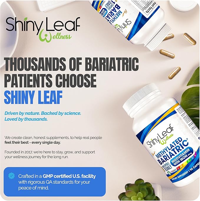 Shiny Leaf Methylated Bariatric Multivitamin with Iron 45mg – Once Daily Capsule, Made in USA, ASMBS Compliant Bariatric Vitamins for Gastric Bypass & Gastric Sleeve, for Men & Women – (90 Count)