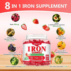 90 Count | Iron Supplement for Women, Men & Kids, Iron Gummies for Iron Deficiency & Anemia with Vitamin C B6 B12,Folate-Iron Supplement Support Bl♡♡d Oxygen & Energy Boost, Vegan,Non-GMO &Gluten Free