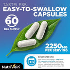 Nutrivein Premium Multi Collagen Pills 2250 mg - 180 Easy-to-Swallow Collagen Capsules: Type I, II, III, V, X Hydrolyzed Protein Peptides for Women and Men - Aging, Joints, Hair, Skin, Bones, & Nails