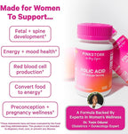 Pink Stork Folic Acid Supplement for Women – 400mcg, Daily Vitamin B9 for Prenatal & Fertility Support, Supports Red Blood Cell Formation & Energy – 30 Vegetarian Capsules