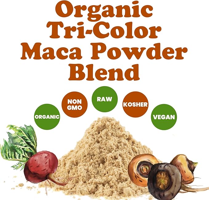 Food to Live Organic Tri-Color Maca Powder Blend, 2 Pounds Red, Yellow and Black Maca for Energy, 100% Natural Superfood, Perfect for Baking and Smoothies, Non-GMO, Vegan, Kosher, Bulk