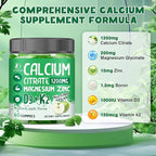 (2 Pack) Calcium Citrate 1200 mg with Vitamin D3 Gummies for Women & Men, Calcium Magnesium Zinc with Vitamin D3 K2 Supplement for Bone & Teeth Support, Natural Apple Flavor - 60 Day Vegan Supply