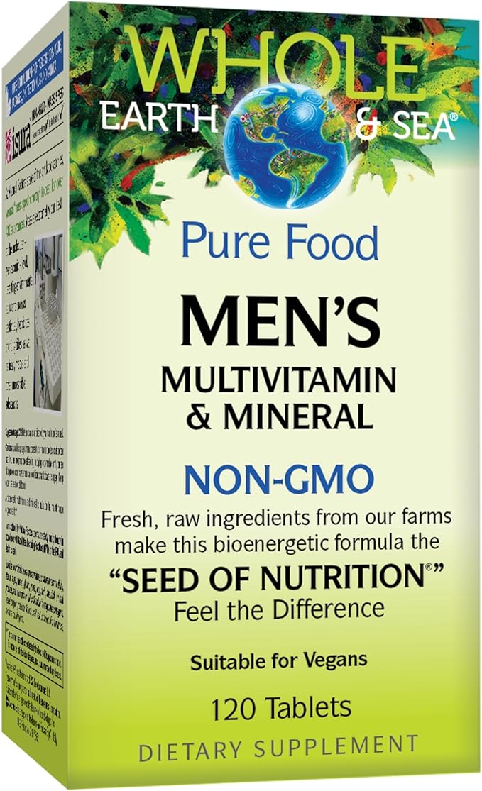 Natural Factors Whole Earth & Sea Men's Multivitamin & Mineral - Daily Health Supplement for Men Under 50 - Vegan, Non-GMO & Gluten-Free - 120 Tablets (60 Servings)