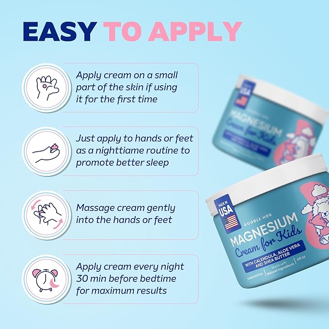 DOODLE HOG Magnesium Cream for Kids - Soothing Relief & Relaxation with Calendula, Aloe Vera, Shea Butter - Bedtime Magnesium Lotion for Kids Sleep - (4 oz, Unscented)