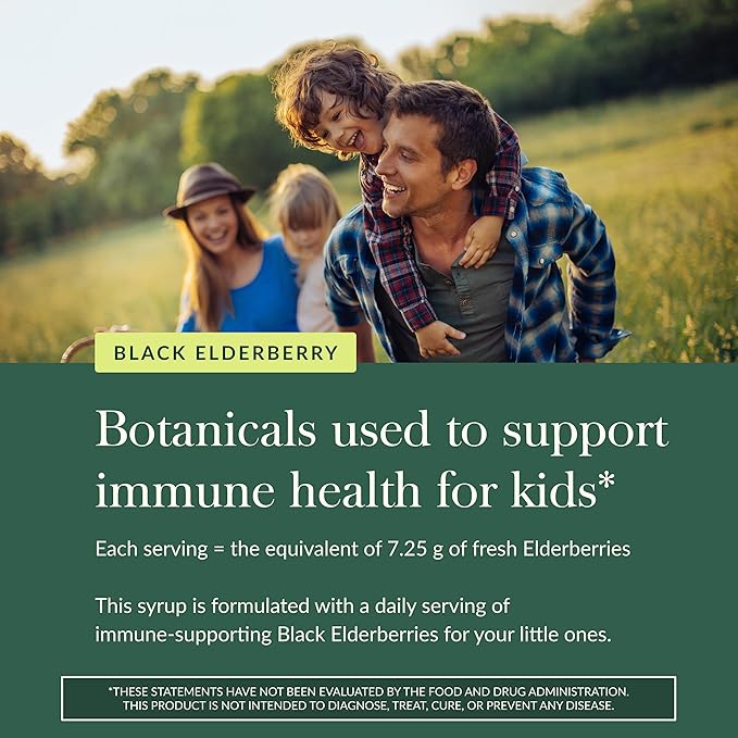 Gaia Herbs Black Elderberry Syrup Kids Daily - Delicious Immune Support Supplement for Kids* - Organic Black Elderberries & Honey - USDA Certified Organic Syrup - 3 Fl Oz (About 18 to 26 Servings)