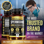 Earth Elixir Spermidine Supplements 1200mg (90 Capsules) – Anti Aging - 3rd Party Tested (12mg Spermidine Powder) Max Purity - 100% Pure Espermidina- Fermented Wheat Germ Extract - NMN Alternative