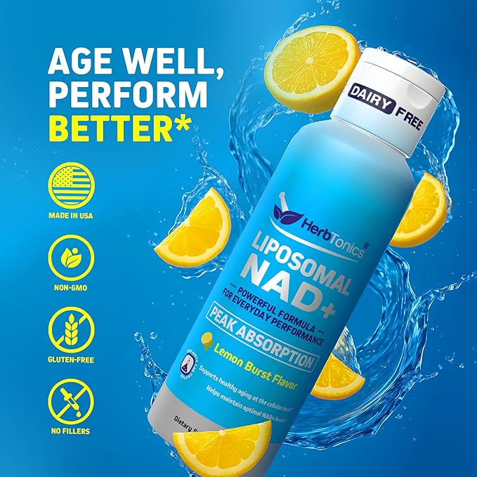 Herbtonics Liposomal NAD+ for Cellular Energy | Supports Healthy Aging, Focus & Metabolism | Liposomal Delivery - Designed for Superior Absorption | 120ML Vegan Liquid Supplement (1 Month Supply)