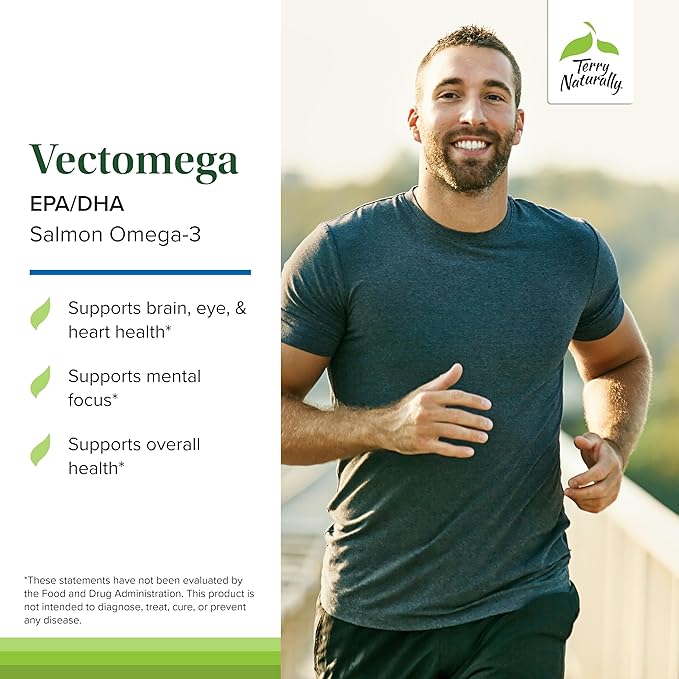 Terry Naturally Vectomega - Dietary Supplement with EPA & DHA - Omega-3 Capsules for Brain & Heart Health Support - Nutritional Supplement with Essential Fatty Acids & Peptides - 60