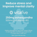 vitafive Ashwagandha Gummies with Vitamin B12, Ashwagandha Gummies for Men and Women, Vegan, Gluten Free (50 Ct)
