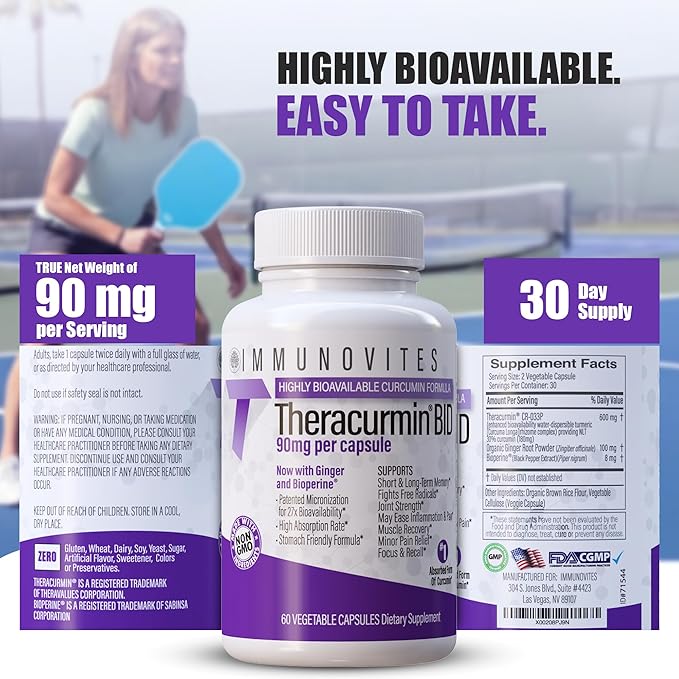 IMMUNOVITES Theracurmin BID 300mg - Now w/Ginger & Bioperine (60ct Bottle)