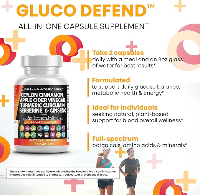 Clean Nutraceuticals Ceylon Cinnamon Capsules + Berberine Turmeric Apple Cider Vinegar Ginseng Bitter Melon Gymnema Milk Thistle Fenugreek Supplement (60 Count (Pack of 2))