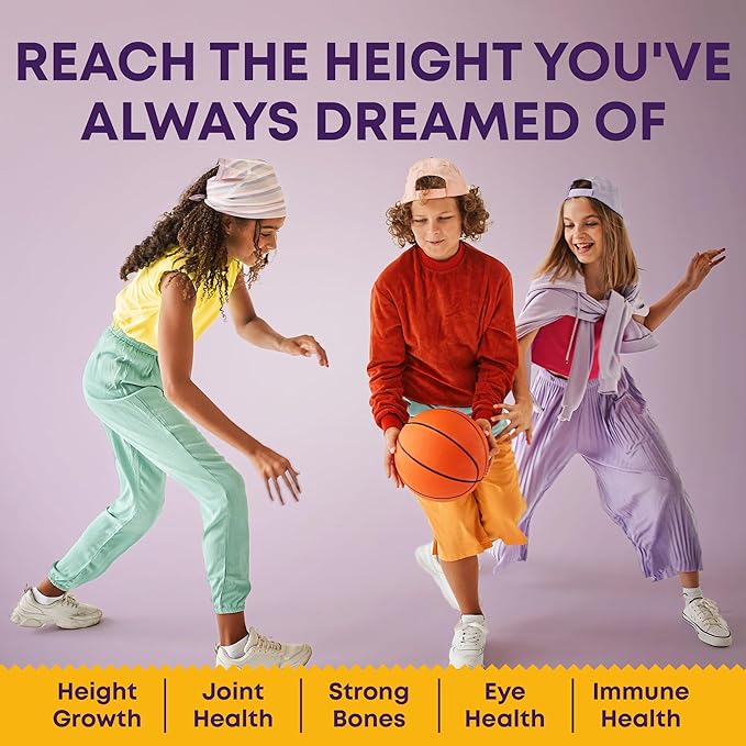 Height Growth Gummies for Kids & Teens - Calcium, Vitamin D3 + K2, Zinc, Magnesium, L-Arginine, Vitamin C - Multivitamin for Teen Boys & Girls - Grow Taller Supplement for Kids Height - 60 Gummies