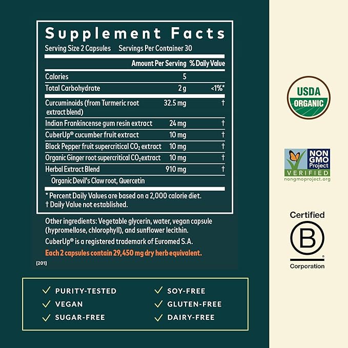 Gaia Herbs Turmeric Supreme Joint Health - Joint Support Supplement with Cucumber, Quercetin, Black Pepper, Ginger Root, Curcuminoids & More* - 60 Liquid Phyto-Caps (30 Servings)