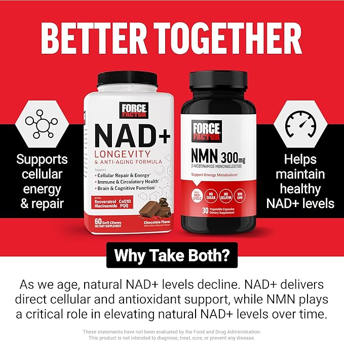 Force Factor NMN Supplement, Nicotinamide Mononucleotide to Support Healthy Aging and Energy Metabolism, Boosts NAD+ Levels, No Gelatin, Non-GMO, 30 Vegetable Capsules