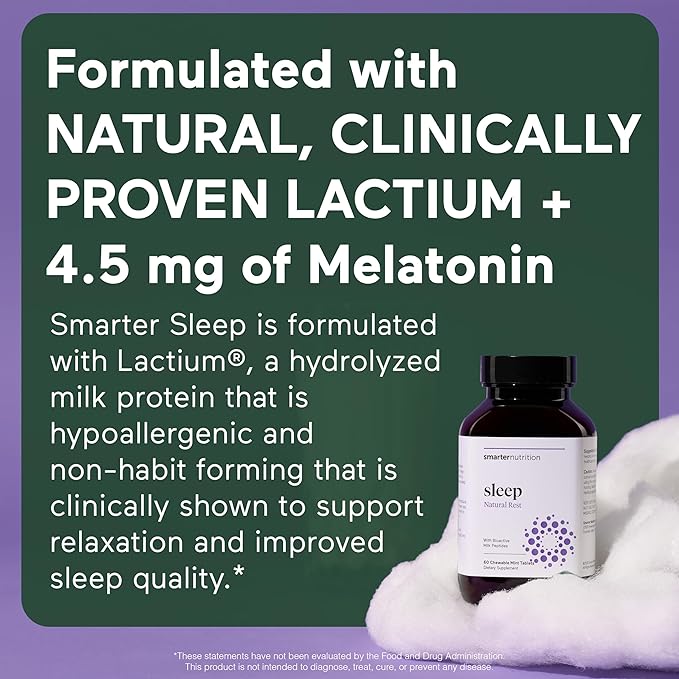 SMARTERNUTRITION Smarter Sleep Melatonin Dissolvable Tablets 4.5mg + Natural Clinically Proven Lactium® for Sleep & Stress Support - Mint Flavor Melatonin Tablets - Non-GMO-180 Count[90-Day Supply]