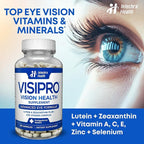 VISIPRO® 20-20 New Vision Health Supplement - Advanced Eye Vision Vitamins for Complete Eye Health, Vision Support & Macular Free Radical Defense - 60 Veggie Caps