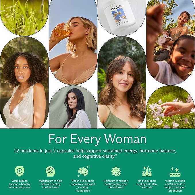 Needed. Multivitamin for Women with 22 Vitamins, Minerals and Antioxidants - Daily Womens Multivitamin - Vitamin B12, B6, D3 4000IU, Choline, Biotin, Magnesium, Folate and More (60 Count)