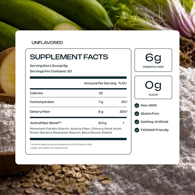Prebiotic Fiber Supplement for Women & Men – 6g Prebiotic Fiber Powder – Daily Blend for Gut Health, Bloating, Regular Digestion & Energy – Soluble & Insoluble, Sugar Free, Unflavored, 30 Servings