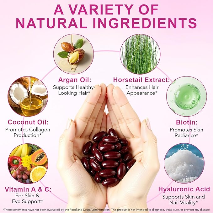 Hair Skin Nail Multivitamin & Biotin, 5000 mcg Biotin of Per Serving with Vitamin A/C/E/B Vitamins/Collagen/Keratin/Argan Oil for Hair/Nail Growth, Radiant Skin Support - for Women & Men|400 Pcs