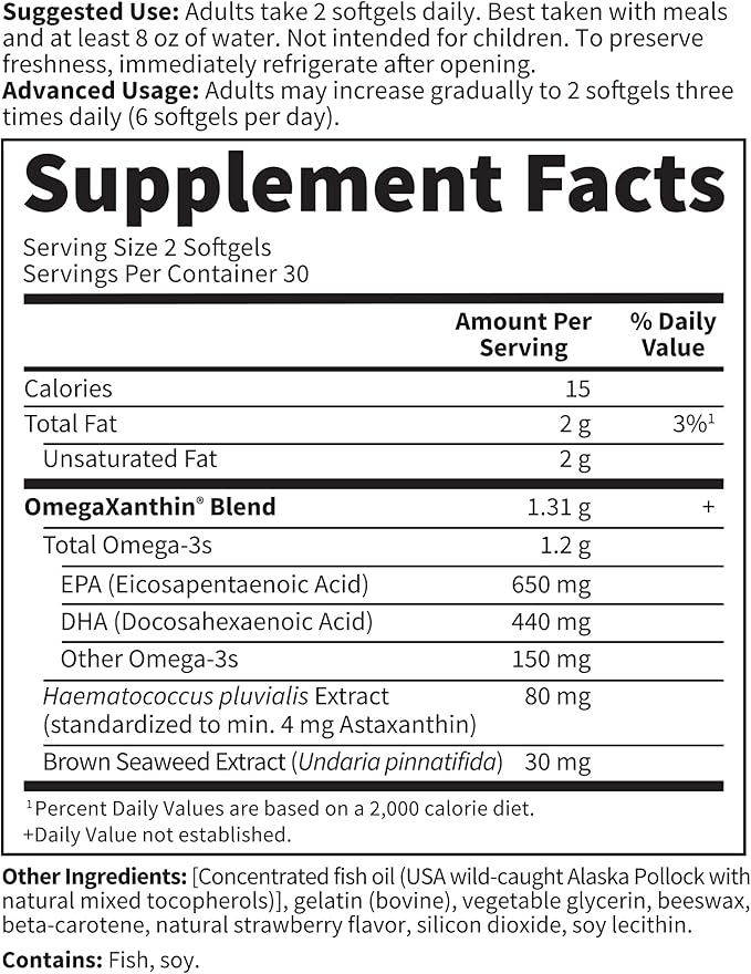 Garden of Life Oceans 3 Beyond Omega-3 with OmegaXanthin, EPA, DHA Supplements, Fish Oil with 1200 mg Omega 3, Astaxanthin & Brown Seaweed Extract - 60 Softgels