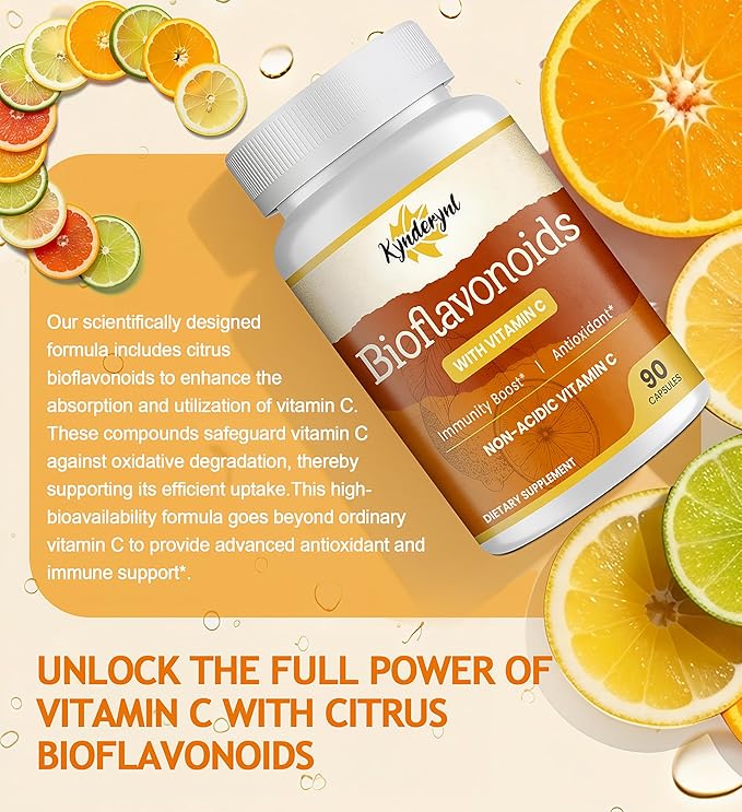 Vitamin C with Bioflavonoids Supplement for Immunity* & Antioxidant & Skin - Blend of VIT C 1000mg and Citrus Bioflavonoids 1100mg, Non-Acidic Acerola Cherry Vitamin C, Vegan, 180 Capsules