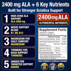 Sciatica Relief Supplement with 2400 mg Alpha Lipoic Acid – Maximum Strength Sciatic Nerve Support for Lower Back & Legs – 2400mg ALA, Vitamins, Magnesium, Turmeric & Ginger – 60 Capsules