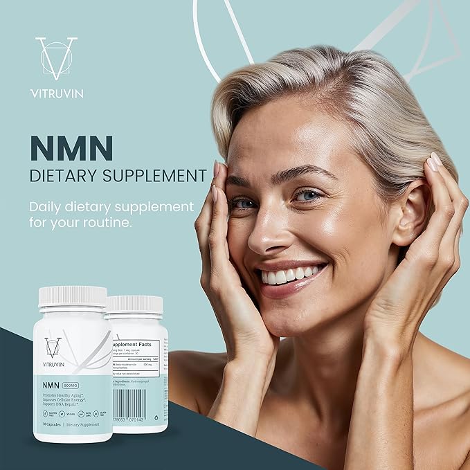 VITRUVIN NMN 500mg - Ultra-Absorbable, Vegan, Non-GMO, Gluten-Free, Gelatin-Free - 1 Bottle, 30 Capsules