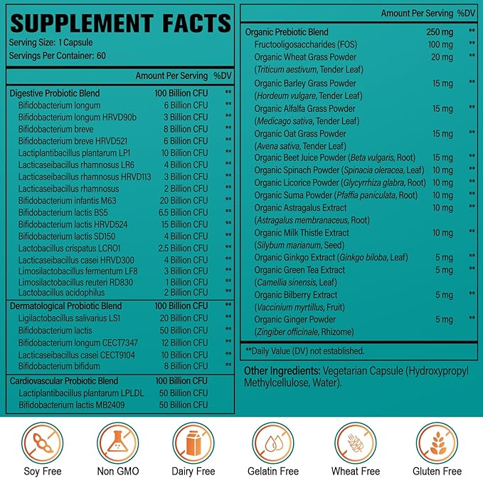 Probiotics for Women & Men - 300 Billion CFU, 24 Strains Probiotic + 15 Organic Herbs Prebiotics Blend, for Overall Digestive Gut Health, Immune, Constipation & Bloating, Shelf Stable - 2 Month Supply