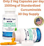 Turmeric Curcumin Supplement 1500mg – 95% Curcuminoids with 10mg BioPerine® Black Pepper – High Absorption Antioxidant Support – Made in USA – 60 Veg Capsules