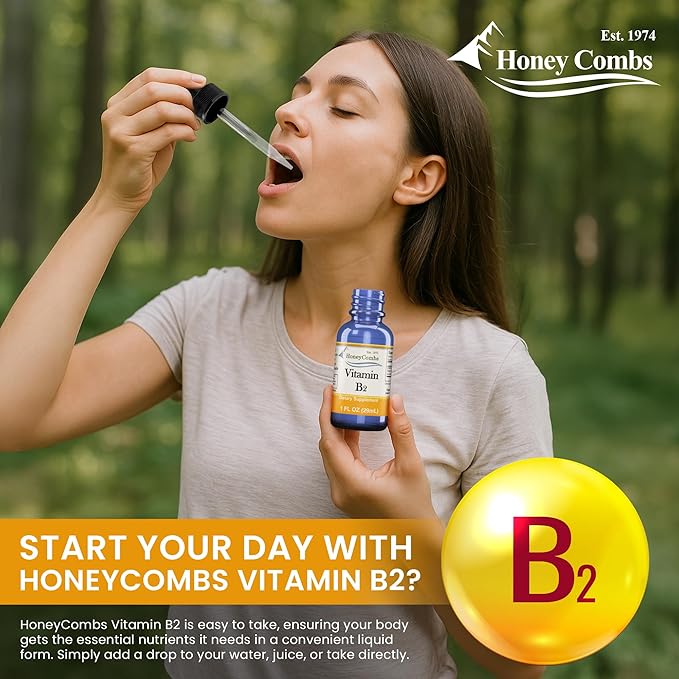 HoneyCombs Riboflavin Vitamin B2 Liquid Drops 750 Percent DV, b2 Made in USA Alcohol Free B2 Vitamins Supplement, Alternative to Capsules for Adult Daily Use (16 oz)
