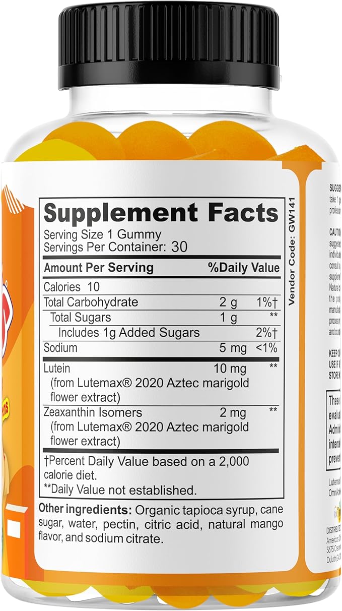 Therefore Eye Health Gummies for Kids & Teens – Lutein Zeaxanthin Vision Support Supplement – Vegan, Non-GMO – 30 Gummies