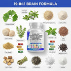 Brain Supplement Alpha GPC 300mg Phosphatidylserine Bacopa Monnieri Ginkgo Biloba Lions Mane Huperzine A L-Theanine NAC Nootropic Memory Focus Cognitive Support Vitamins B C D E 60 Capsules USA