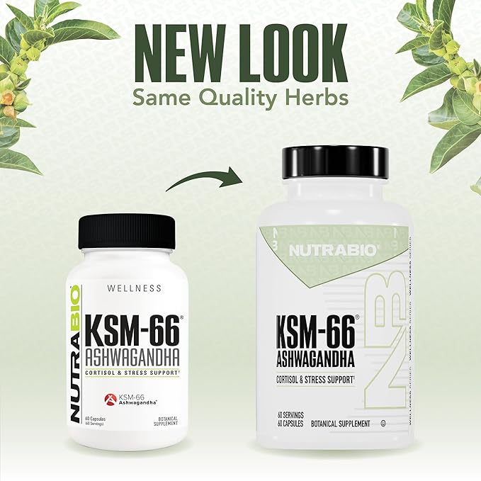 NutraBio Ashwagandha KSM-66 | Ashwagandha Herbal Supplement for Stress, Mood, & Performance | 600 MG of Clinically Studied KSM66 60 Capsules