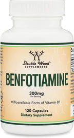 Benfotiamine 300mg Servings (Third Party Tested, 120 Capsules, 150mg Per Cap) Non-GMO, to Boost Thiamine B1 Levels (More Absorbable Than Thiamine, Fat Soluble) by Double Wood